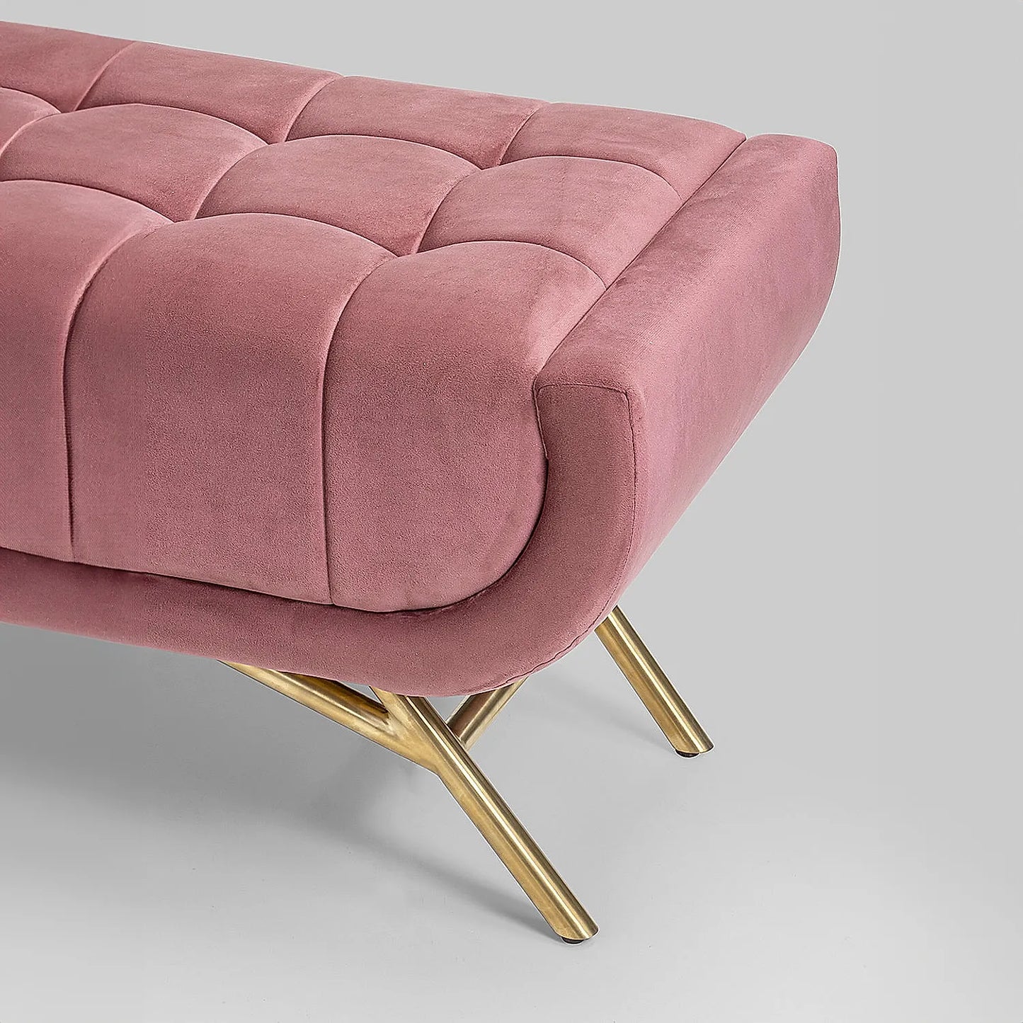 Theo Fabric Bench with Metal Legs (Velvet, Mauve)
