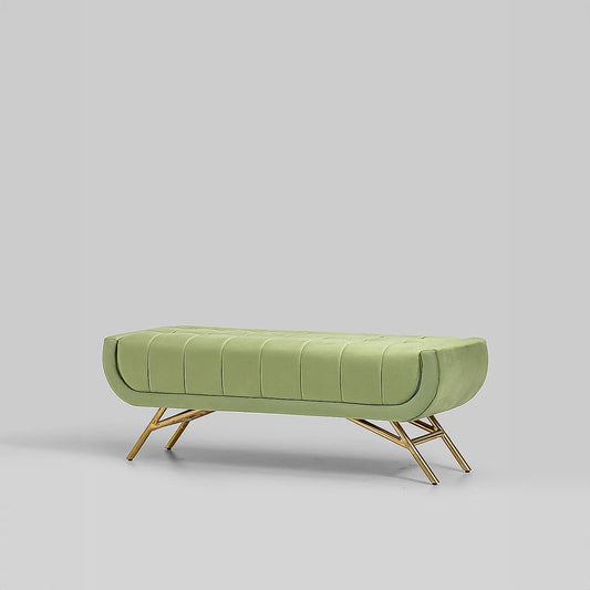 Theo Fabric Bench with Metal Legs (Velvet, Green)