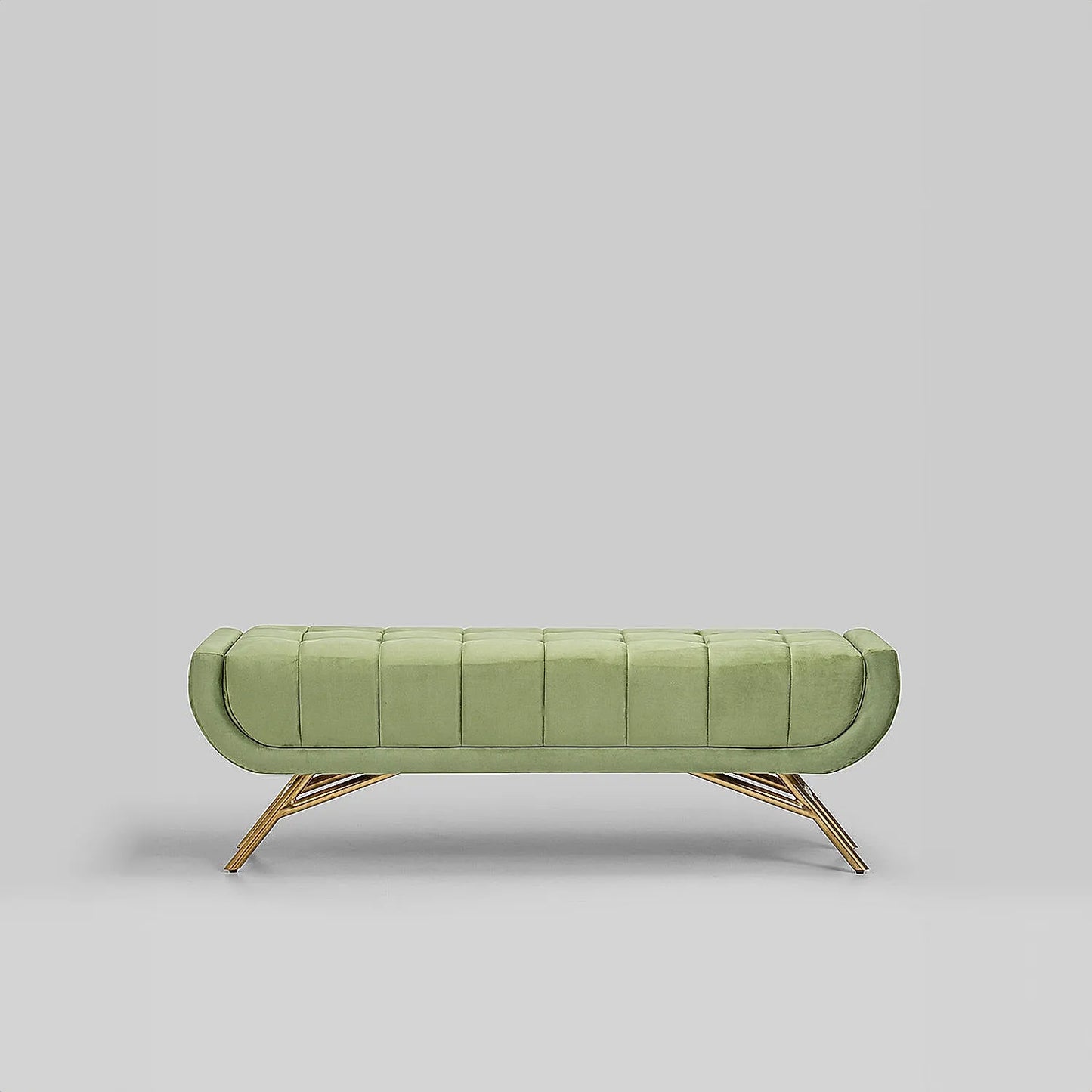 Theo Fabric Bench with Metal Legs (Velvet, Green)