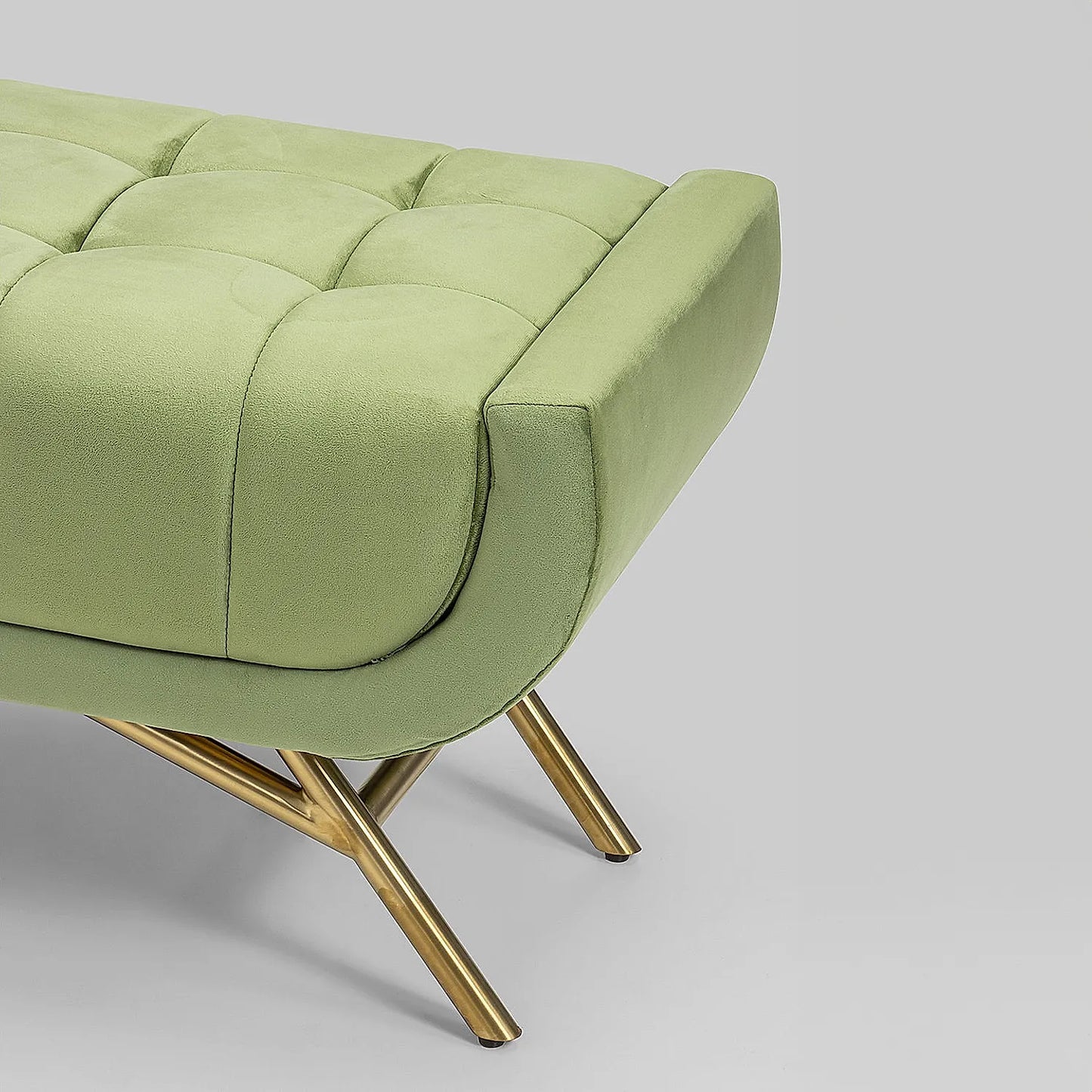 Theo Fabric Bench with Metal Legs (Velvet, Green)