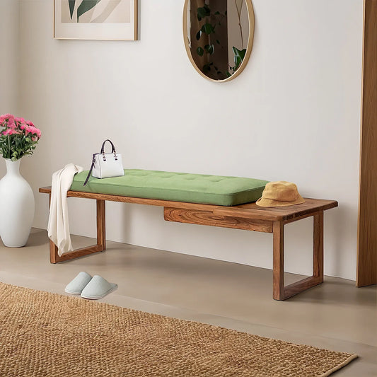 Prague Wooden Bench (Linen, Green)