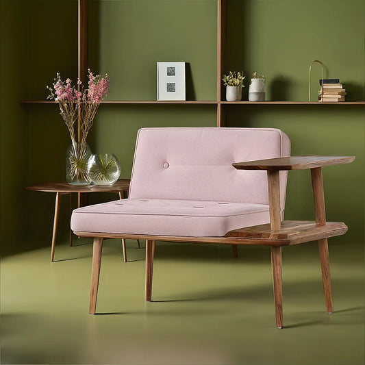 Domino Wooden Accent Chair (Velvet, Pink)