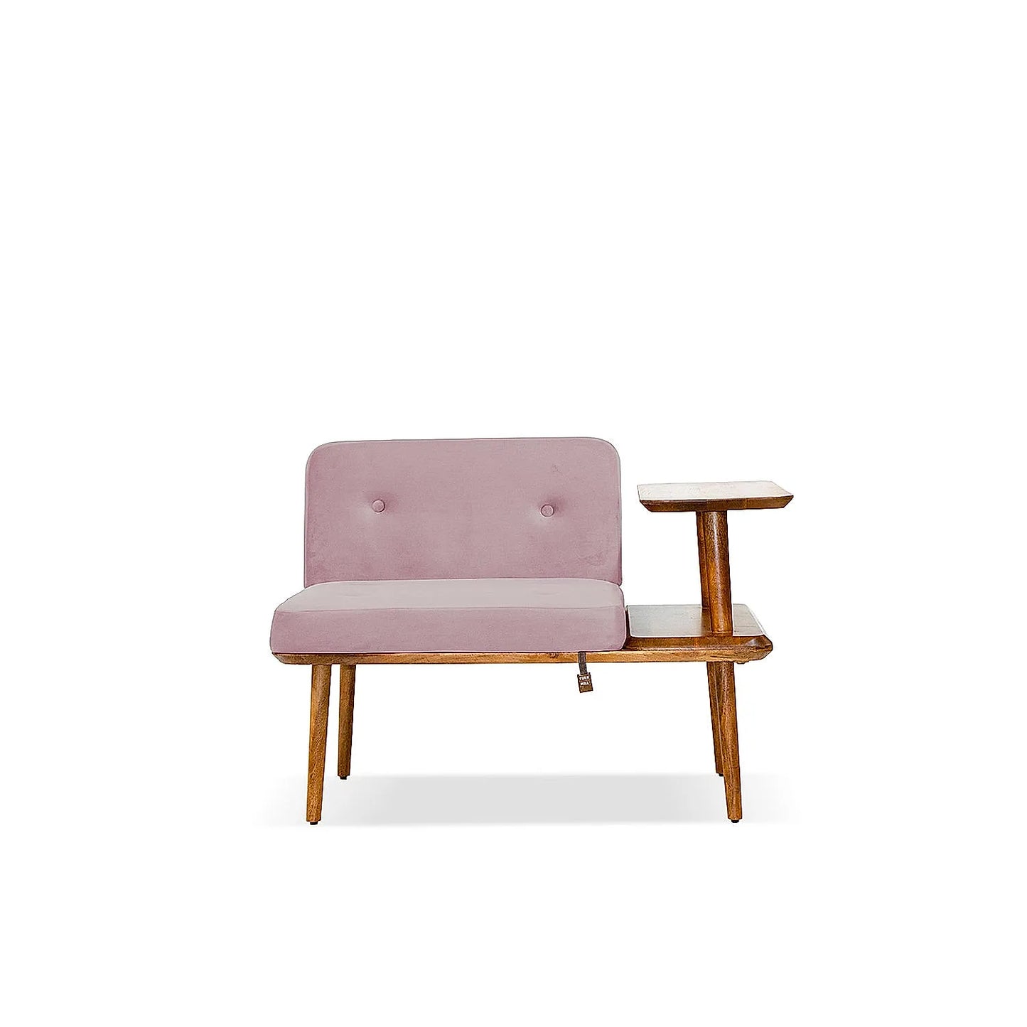 Domino Wooden Accent Chair (Velvet, Pink)