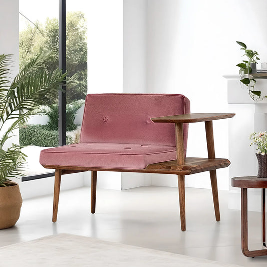 Domino Wooden Accent Chair (Velvet, Mauve)