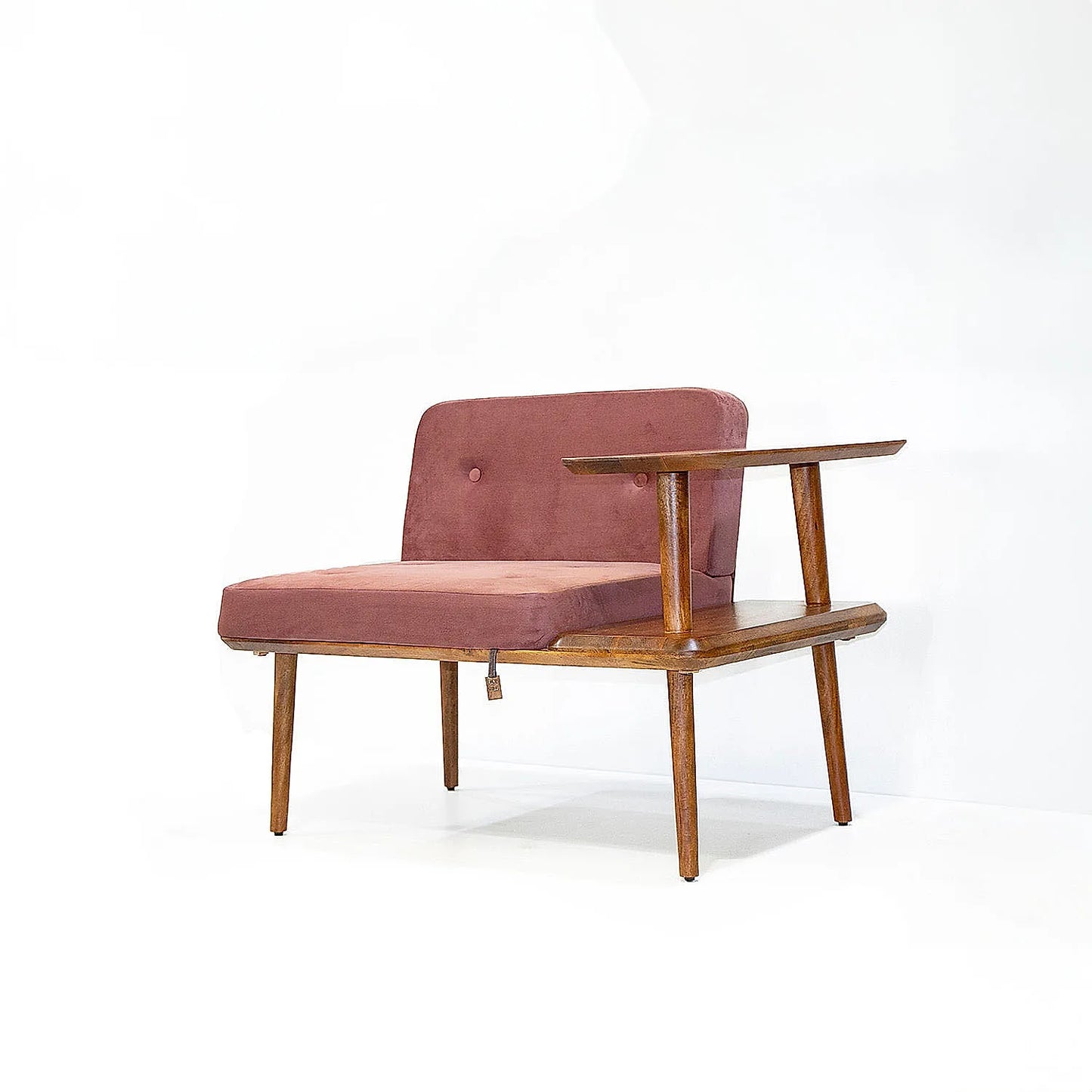 Domino Wooden Accent Chair (Velvet, Mauve)