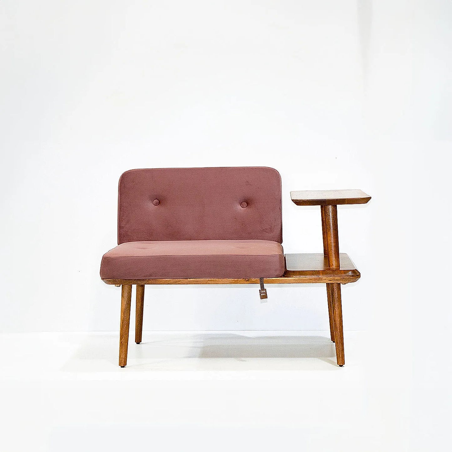 Domino Wooden Accent Chair (Velvet, Mauve)