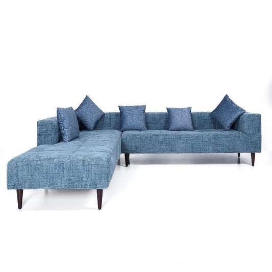 Audrey Wooden L Shape Sofa in Blue Color