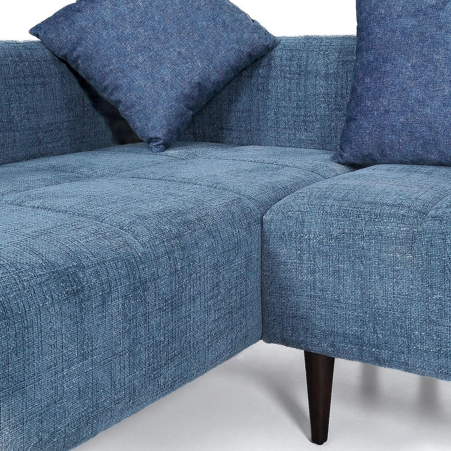 Audrey Wooden L Shape Sofa in Blue Color