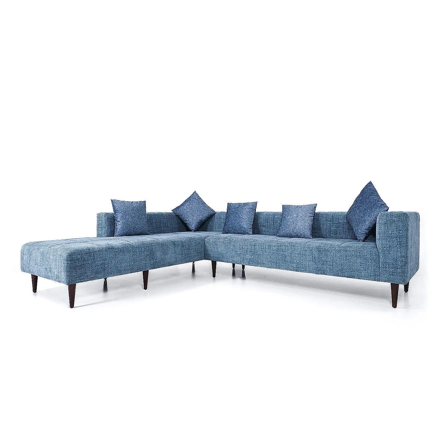 Audrey Wooden L Shape Sofa in Blue Color