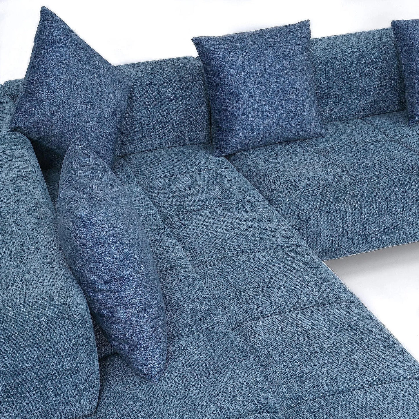 Audrey Wooden L Shape Sofa in Blue Color