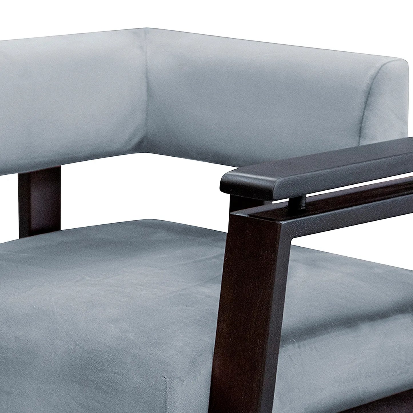 Nomad Wooden Accent Chair (Velvet, Grey)