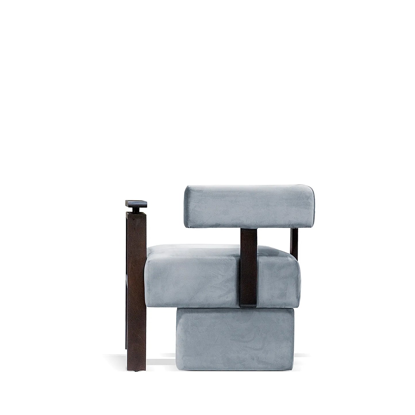 Nomad Wooden Accent Chair (Velvet, Grey)