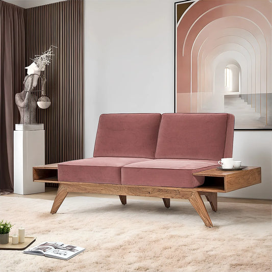 Berlin 2 Seater Wooden Sofa (Velvet, Mauve)