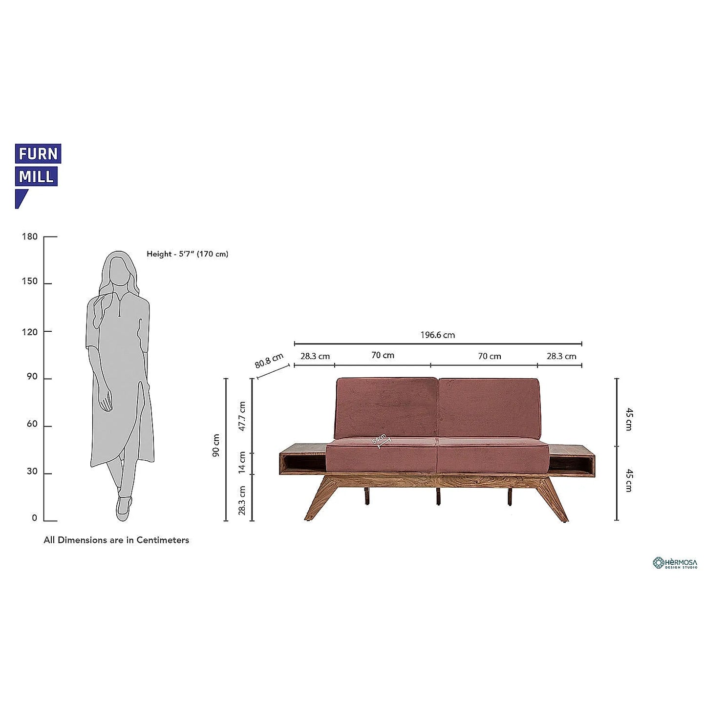 Berlin 2 Seater Wooden Sofa (Velvet, Mauve)