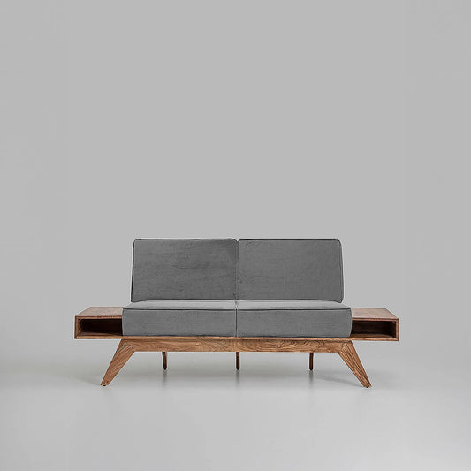 Berlin 2 Seater Wooden Sofa (Velvet, Grey)