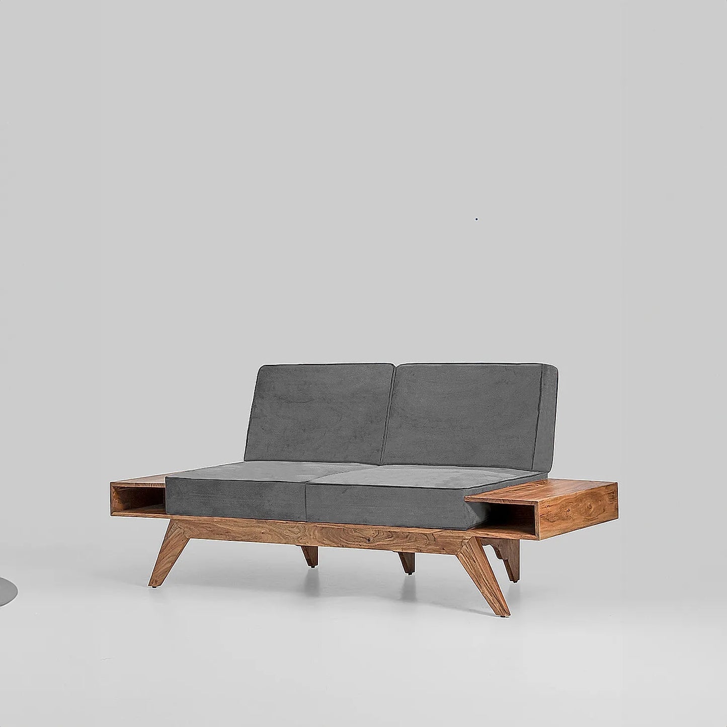 Berlin 2 Seater Wooden Sofa (Velvet, Grey)
