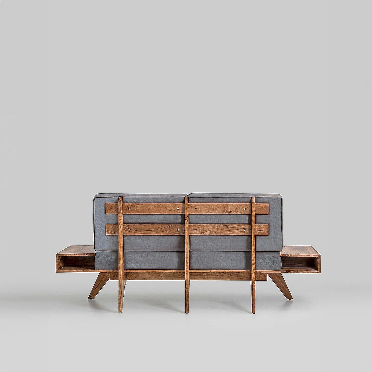 Berlin 2 Seater Wooden Sofa (Velvet, Grey)