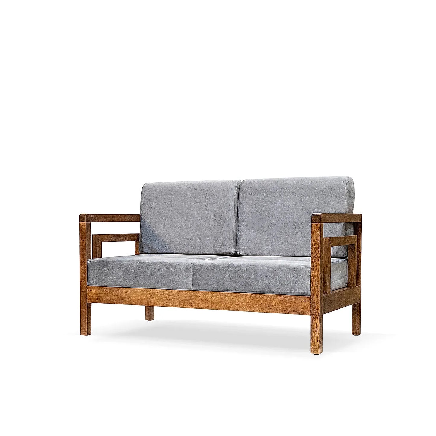 Crate 2 Seater Wooden Sofa (Velvet, Grey)