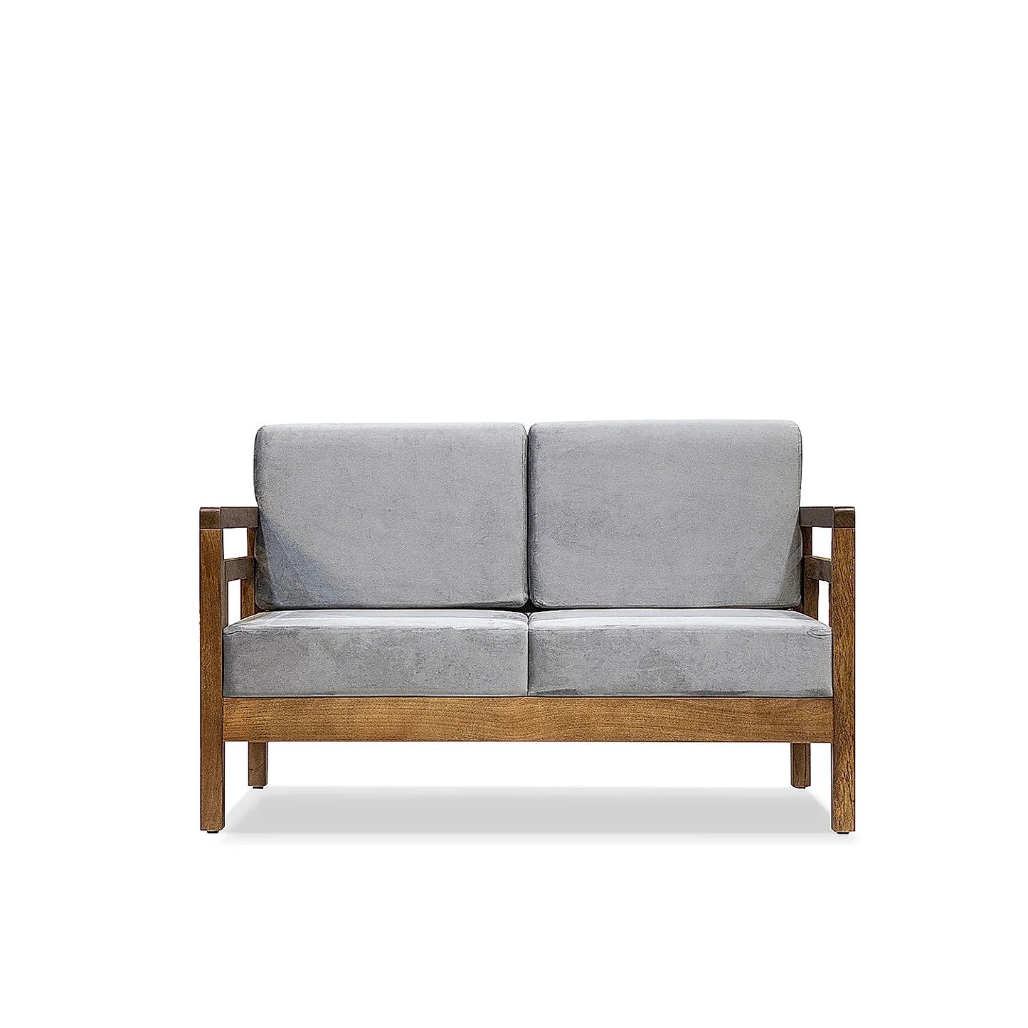 Crate 2 Seater Wooden Sofa (Velvet, Grey)