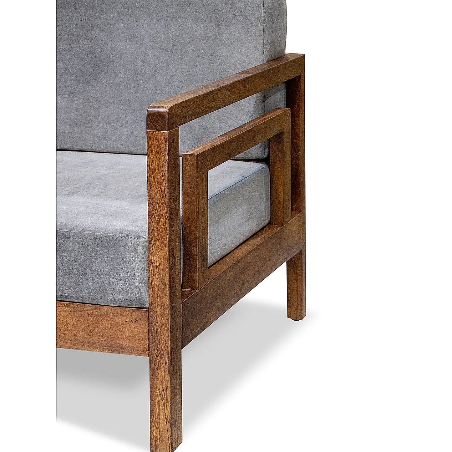 Crate 2 Seater Wooden Sofa (Velvet, Grey)