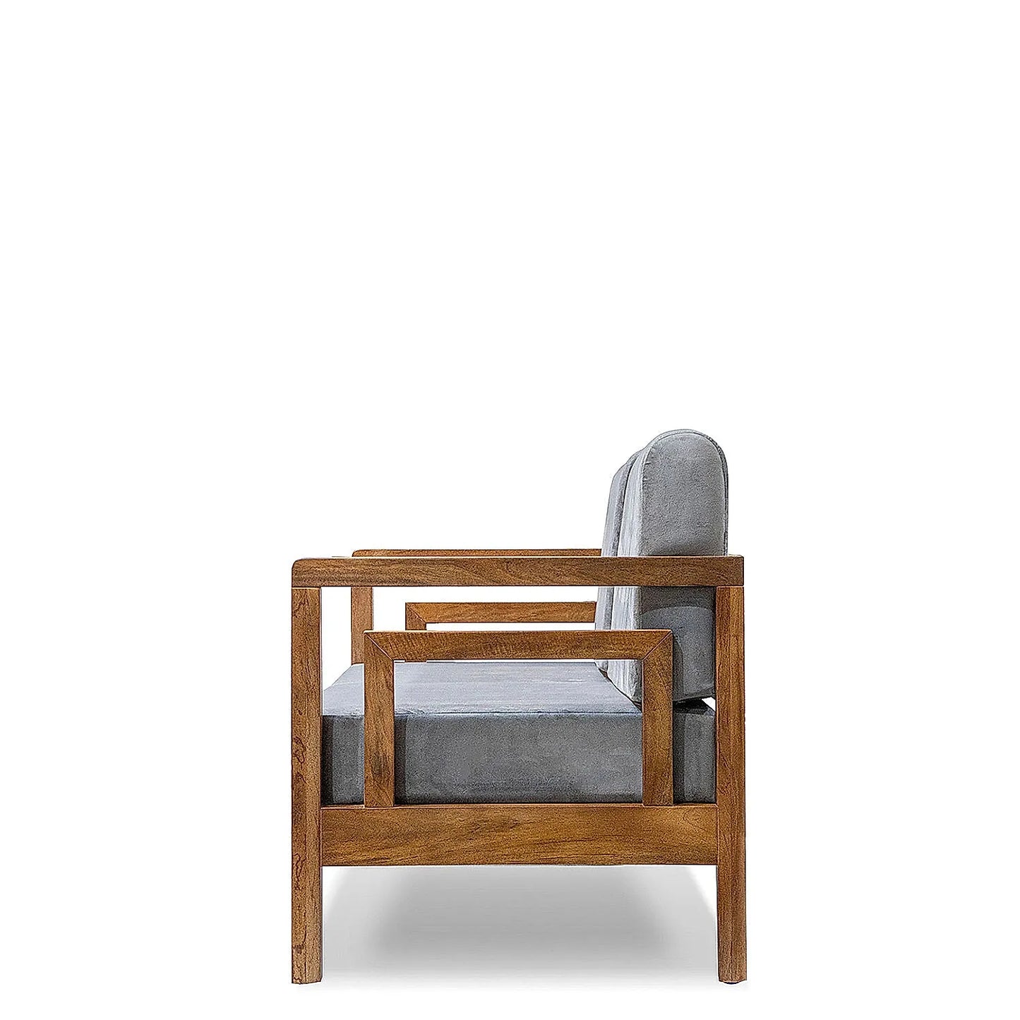 Crate 2 Seater Wooden Sofa (Velvet, Grey)