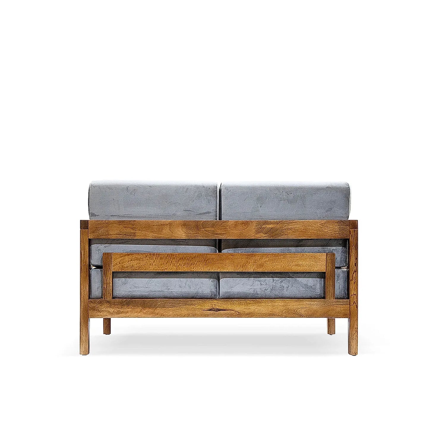 Crate 2 Seater Wooden Sofa (Velvet, Grey)