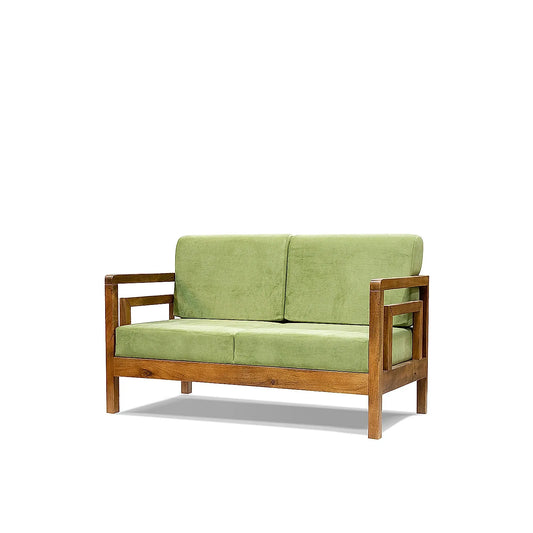 Crate 2 Seater Wooden Sofa (Velvet, Green)