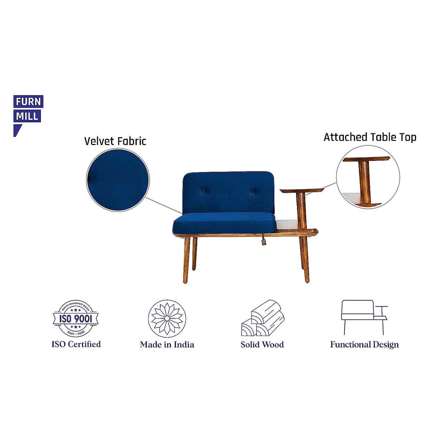 Domino Wooden Accent Chair (Velvet, Blue)