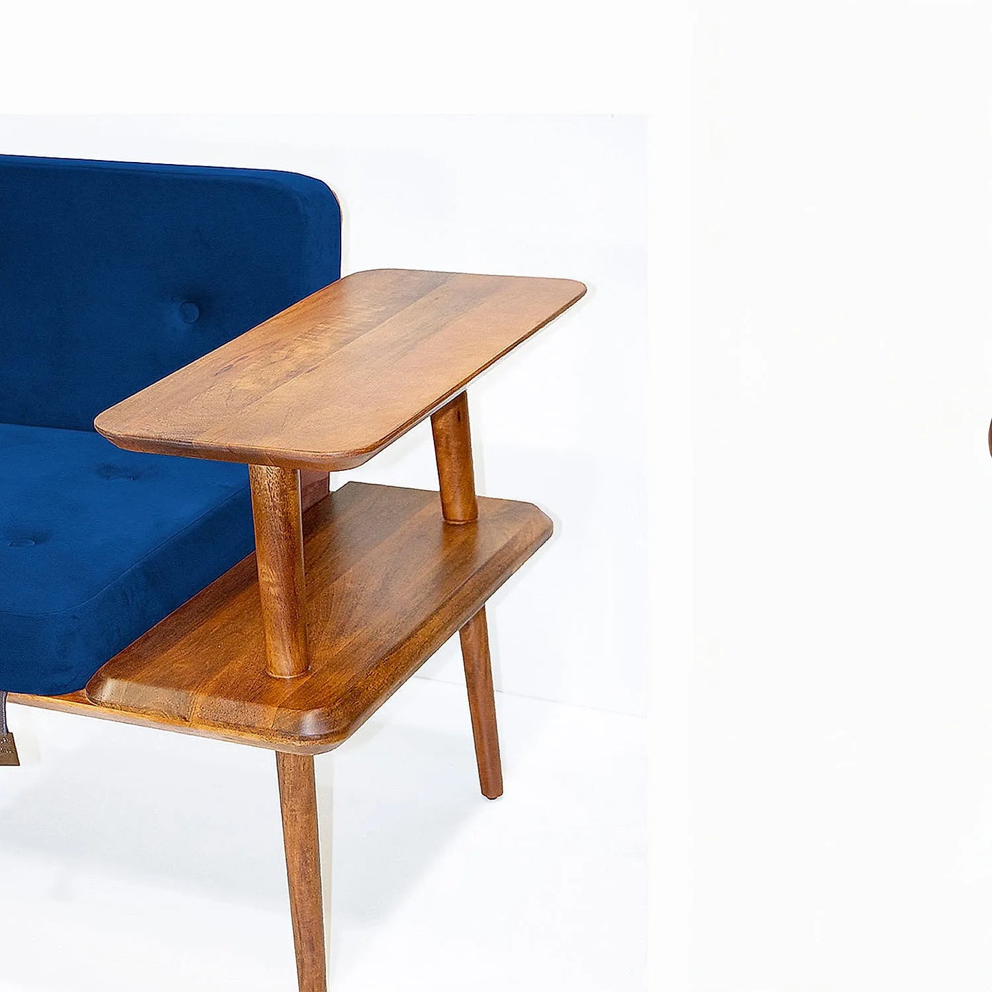 Domino Wooden Accent Chair (Velvet, Blue)