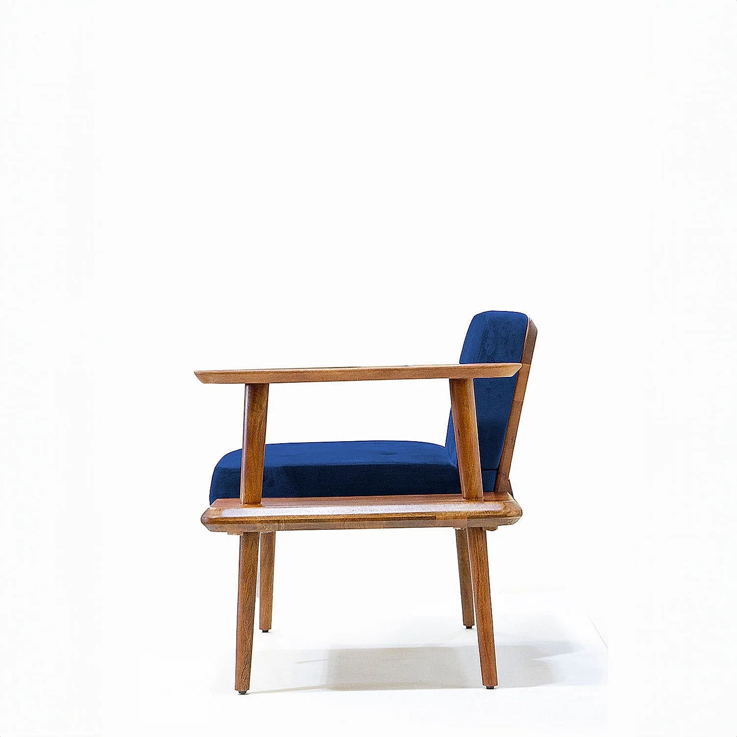Domino Wooden Accent Chair (Velvet, Blue)