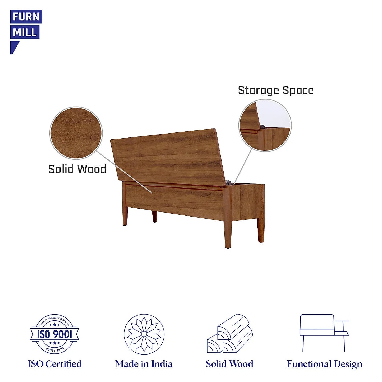 Pixel Wooden Storage Bench in Natural Finish
