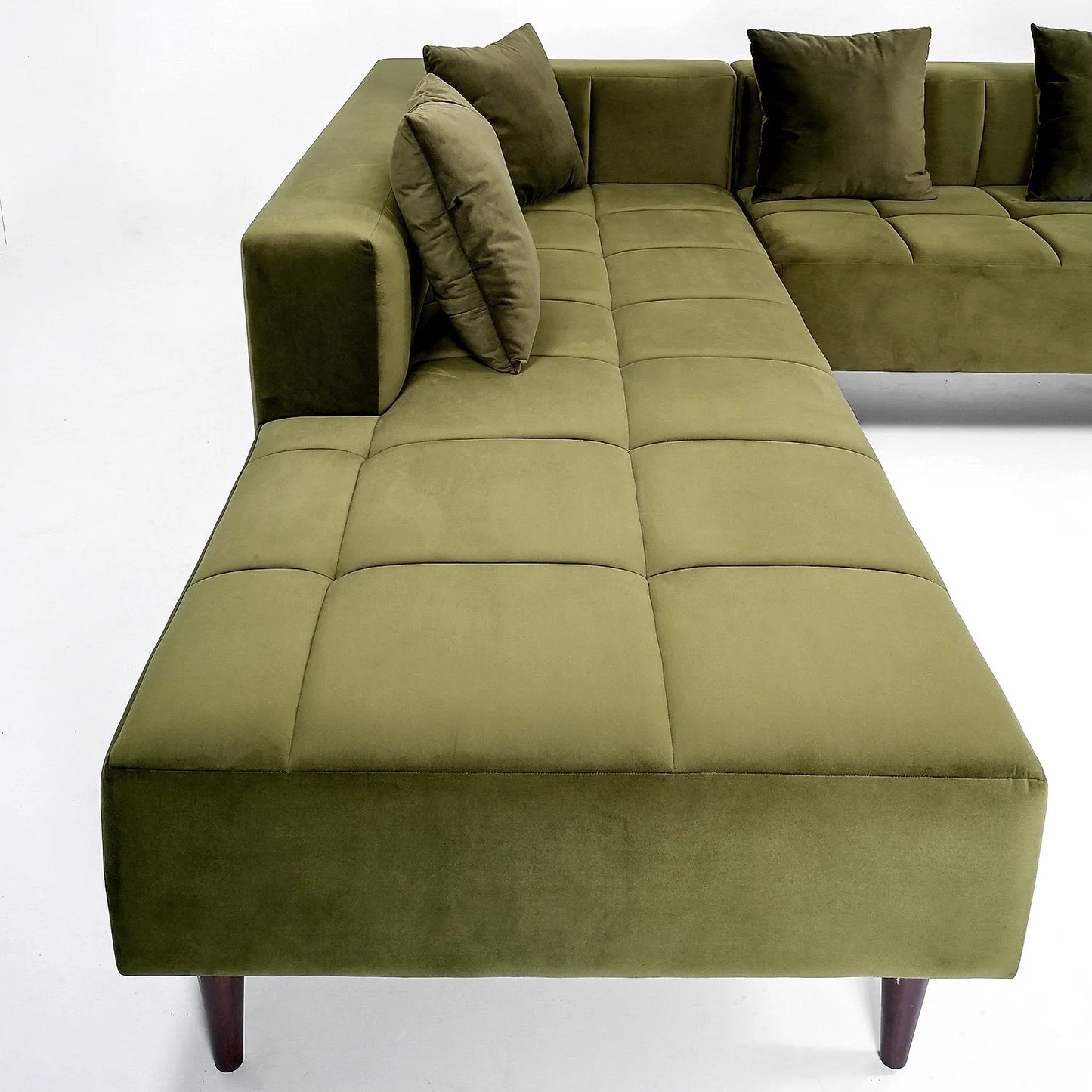 Audrey Wooden L Shape Sofa in Green Color
