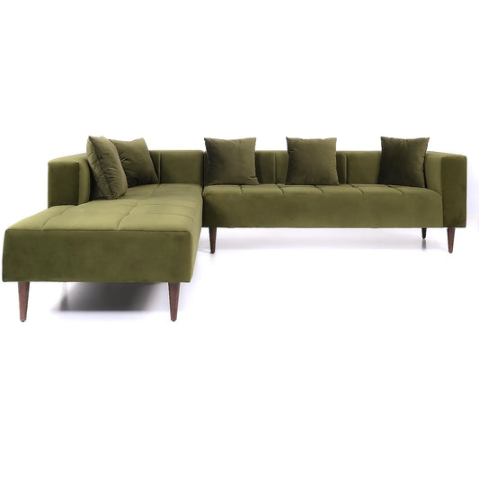 Audrey Wooden L Shape Sofa in Green Color