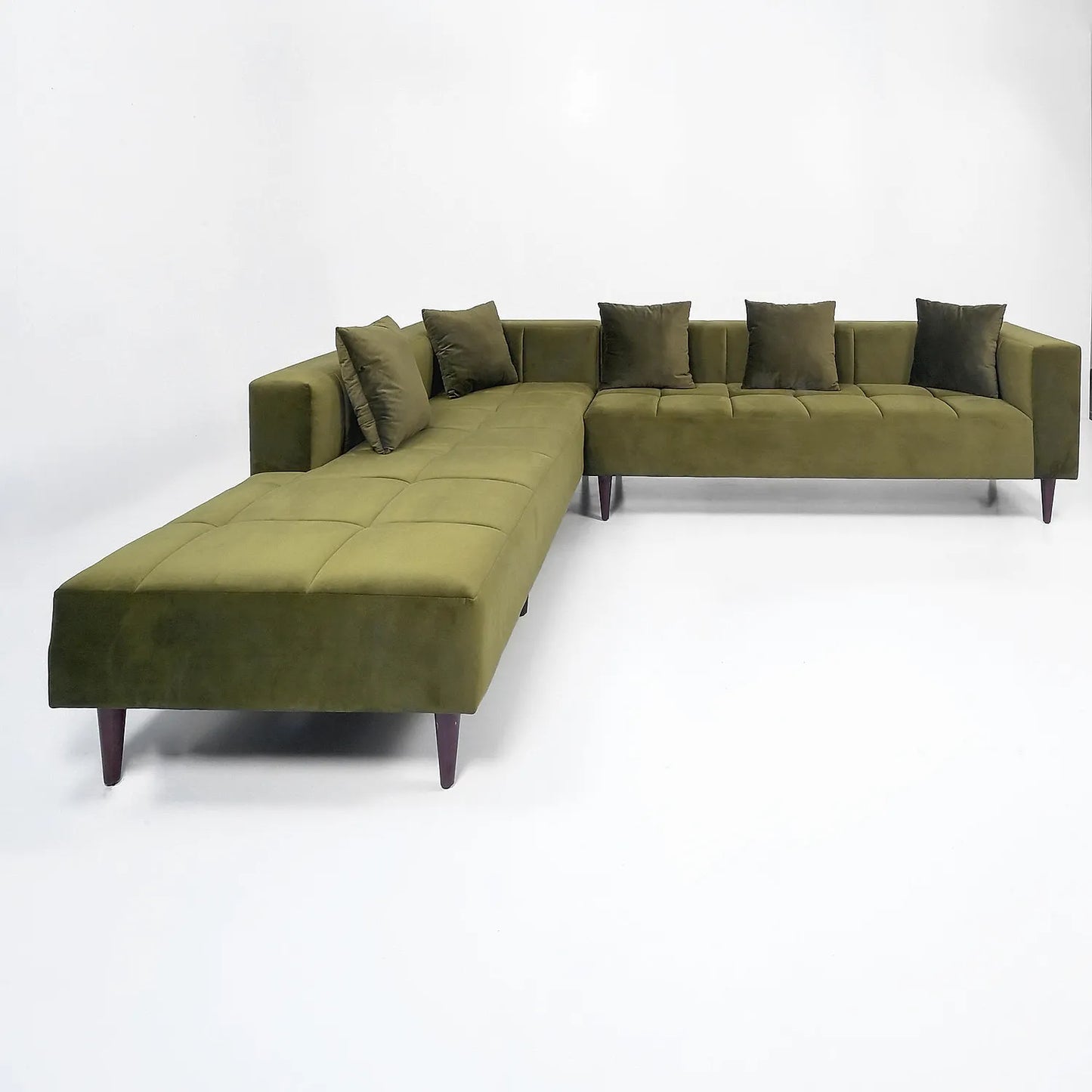 Audrey Wooden L Shape Sofa in Green Color