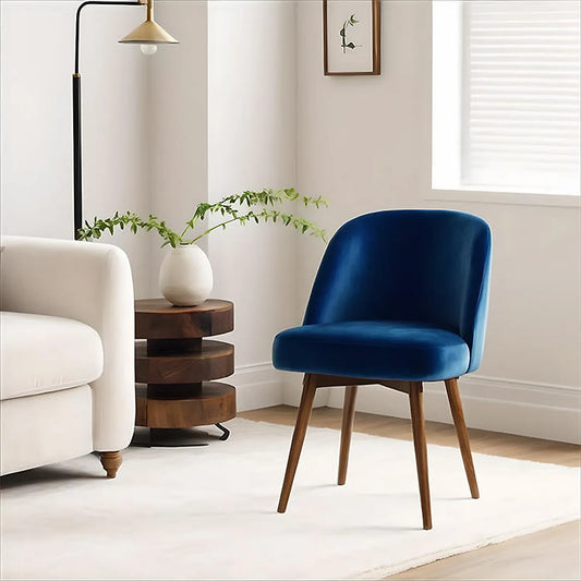 Lugo Wooden Accent Chair (Natural Finish, Velvet Fabric)