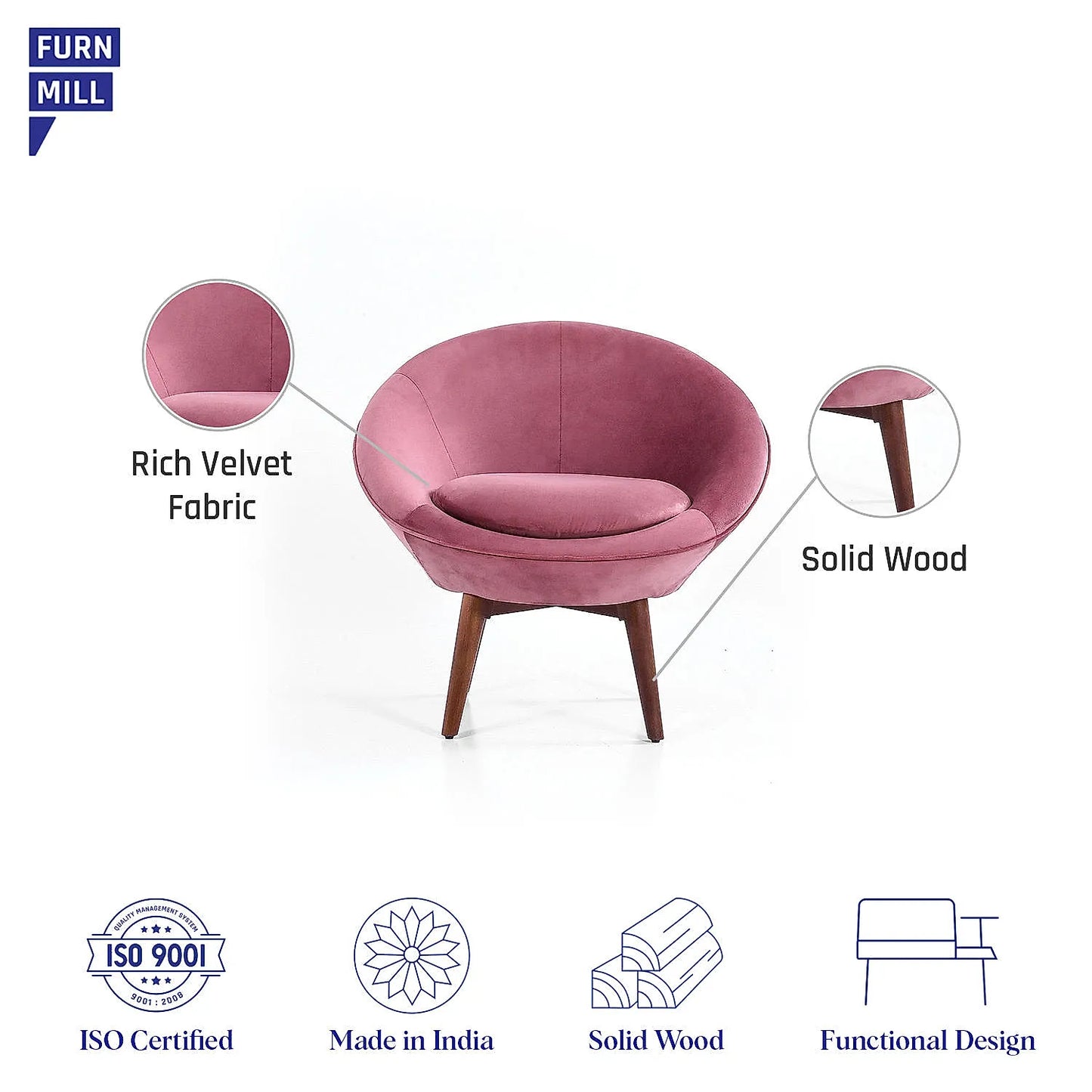 Hola Wooden Accent Chair in Mauve Color