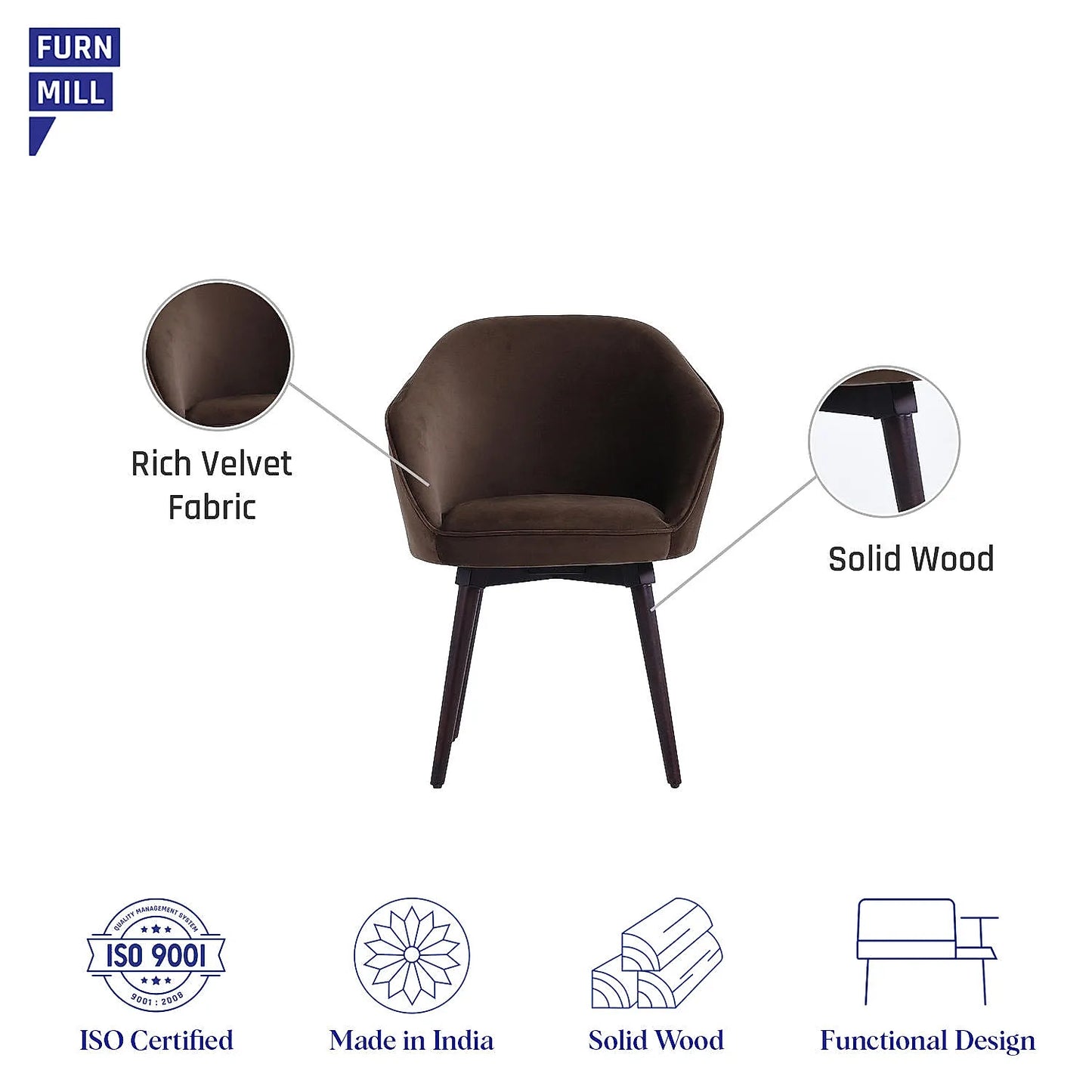 Virgo Wooden Accent Chair (Ebony Finish, Velvet Fabric)