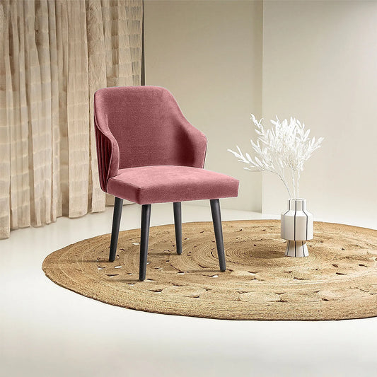 Hugo Wooden Accent Chair ( Mauve Velvet Fabric, Ebony Finish )
