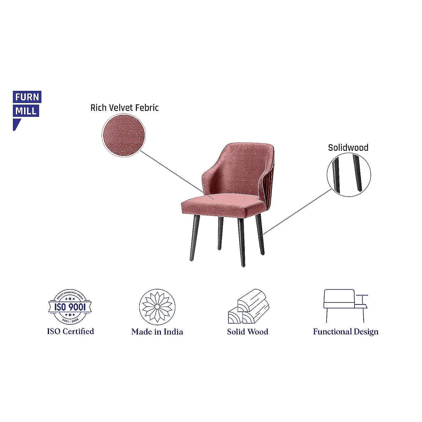 Hugo Wooden Accent Chair ( Mauve Velvet Fabric, Ebony Finish )