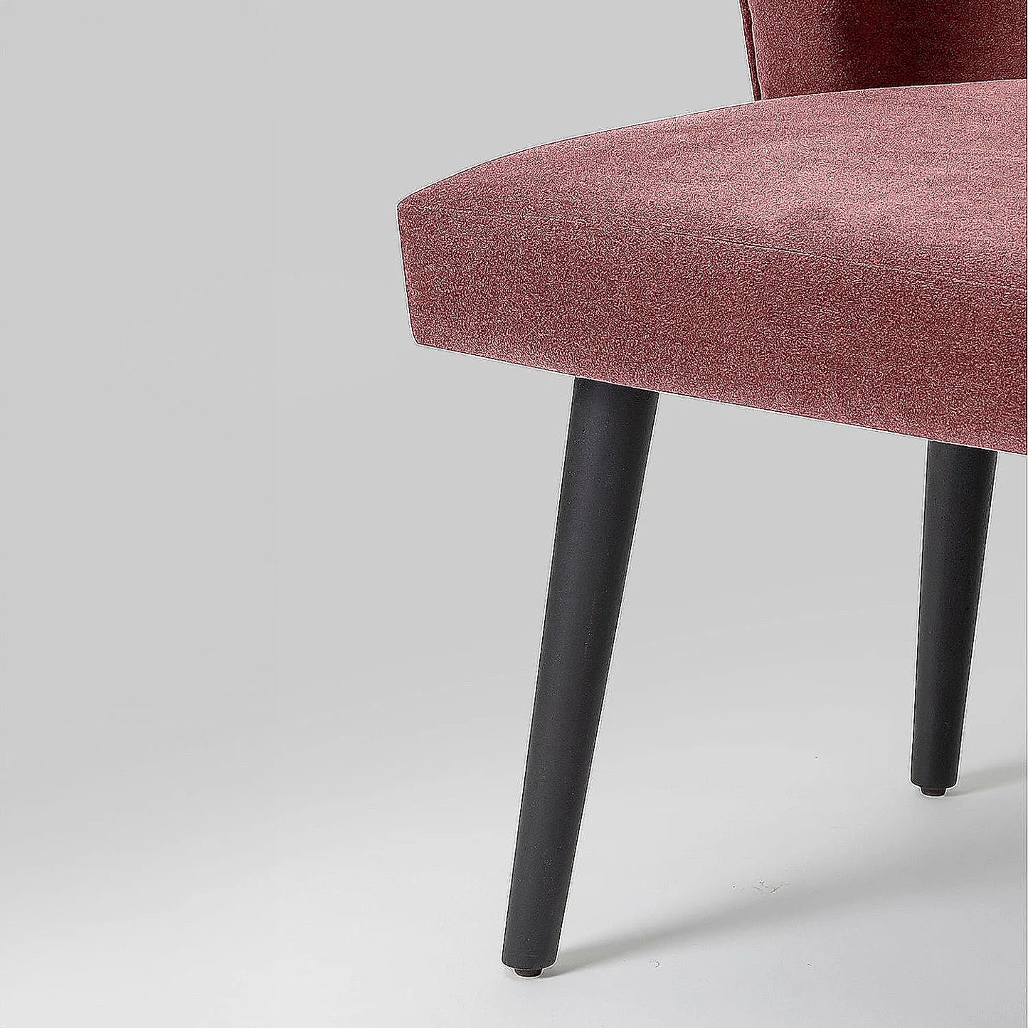 Hugo Wooden Accent Chair ( Mauve Velvet Fabric, Ebony Finish )