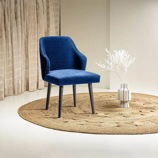 Hugo Wooden Accent Chair ( Blue Velvet Fabric, Ebony Finish )
