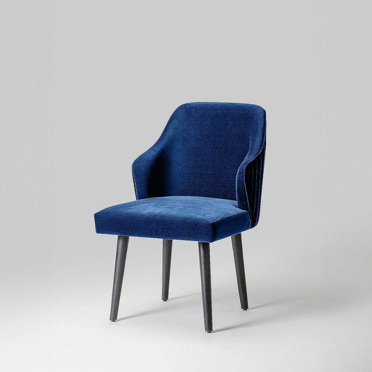 Hugo Wooden Accent Chair ( Blue Velvet Fabric, Ebony Finish )