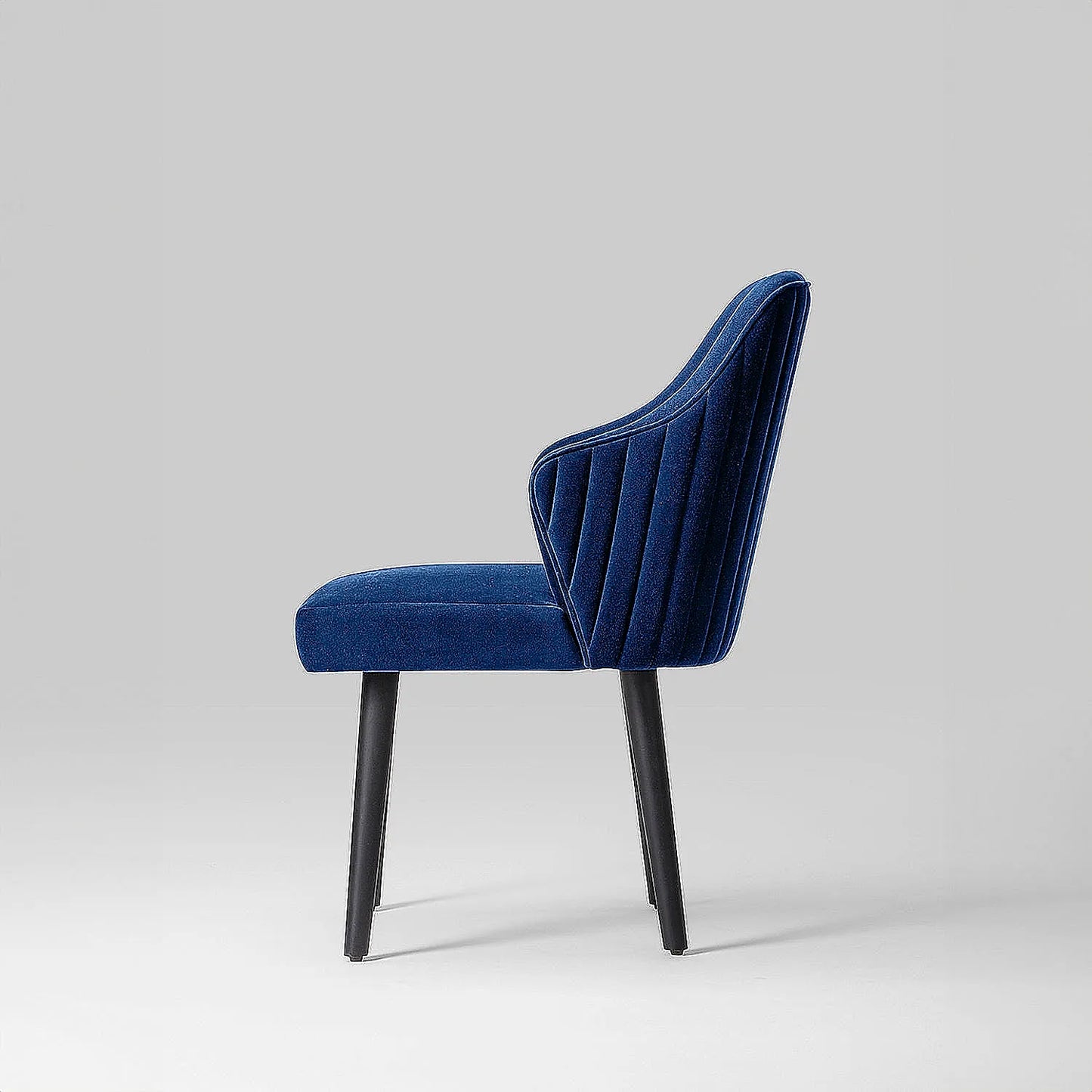 Hugo Wooden Accent Chair ( Blue Velvet Fabric, Ebony Finish )
