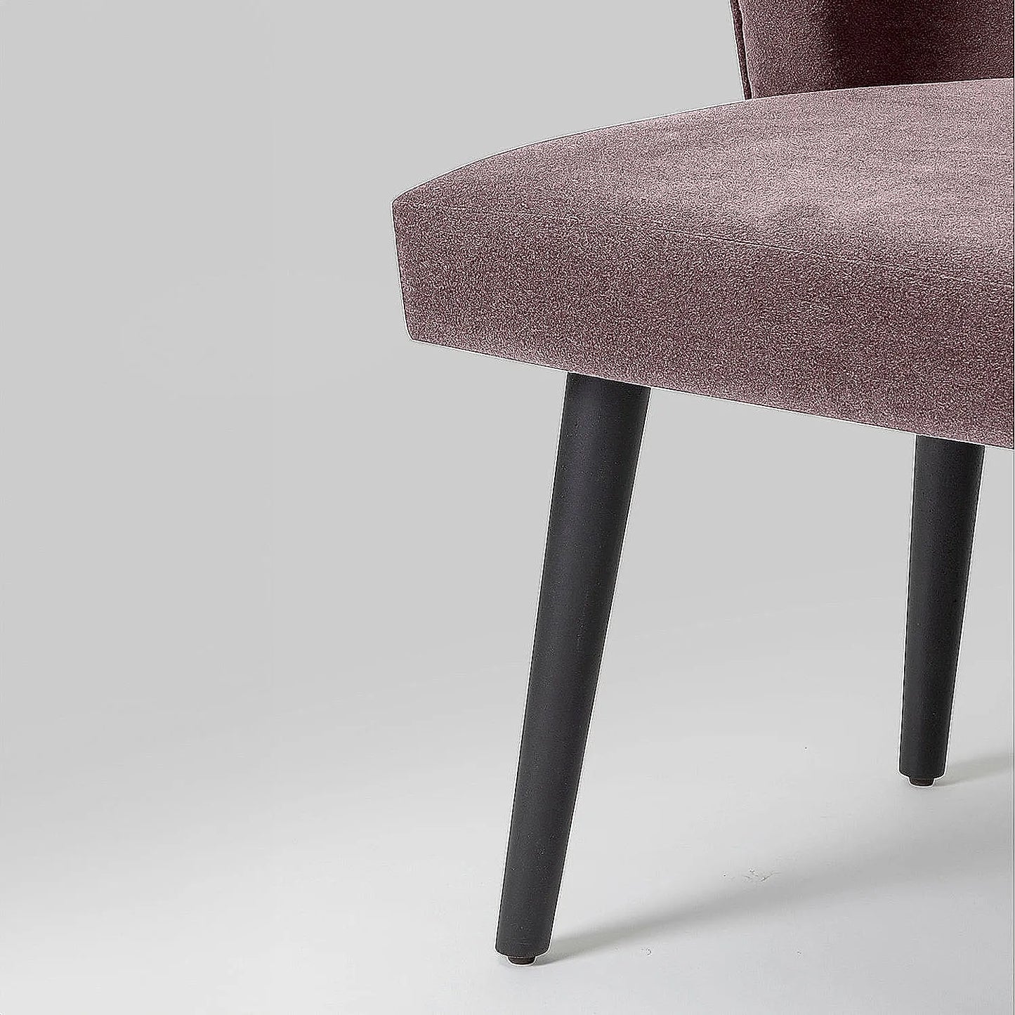 Hugo Wooden Accent Chair ( Pink Velvet Fabric, Ebony Finish )