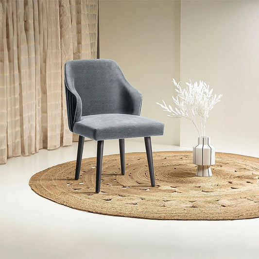 Hugo Wooden Accent Chair ( Grey Velvet Fabric, Ebony Finish )