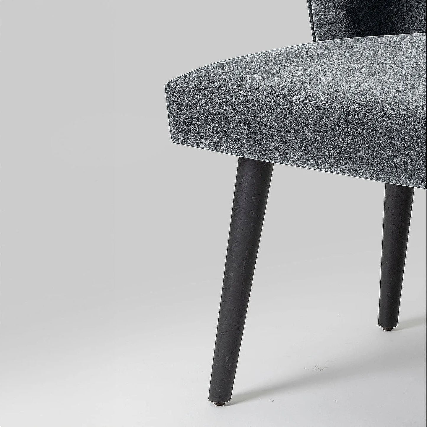 Hugo Wooden Accent Chair ( Grey Velvet Fabric, Ebony Finish )