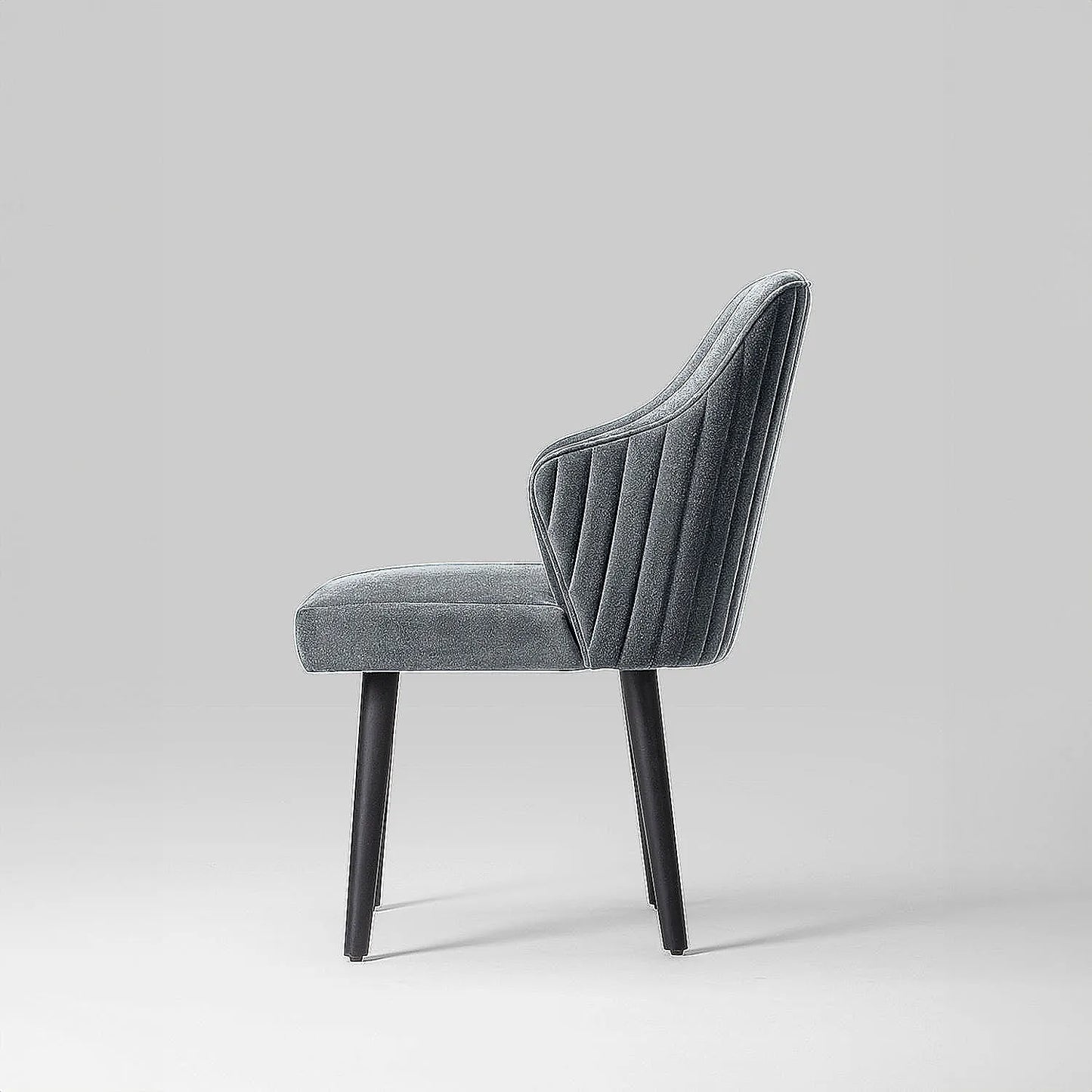 Hugo Wooden Accent Chair ( Grey Velvet Fabric, Ebony Finish )
