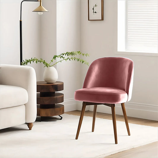 Lugo Wooden Accent Chair ( Mauve Velvet Fabric, Natural Finish )