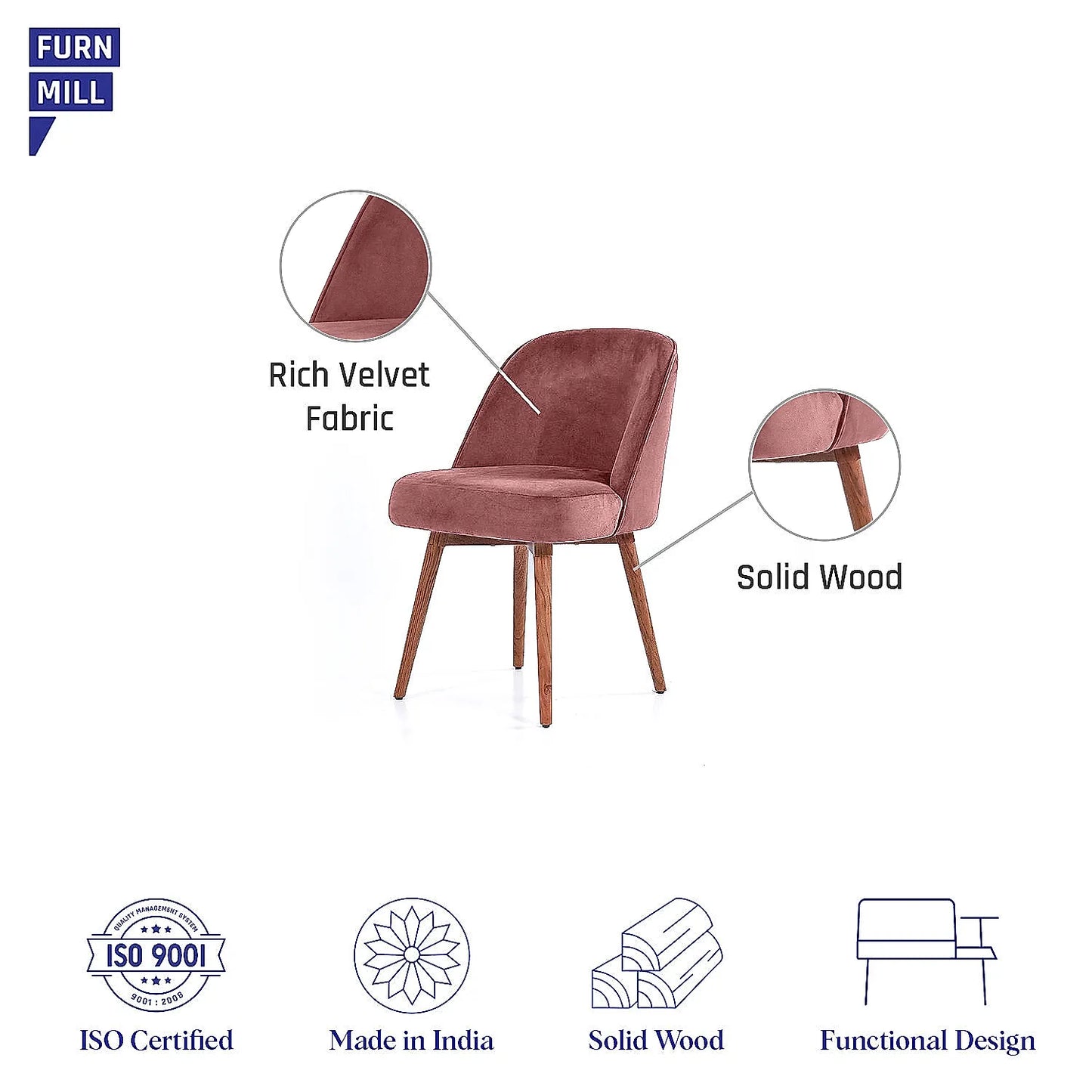 Lugo Wooden Accent Chair ( Mauve Velvet Fabric, Natural Finish )