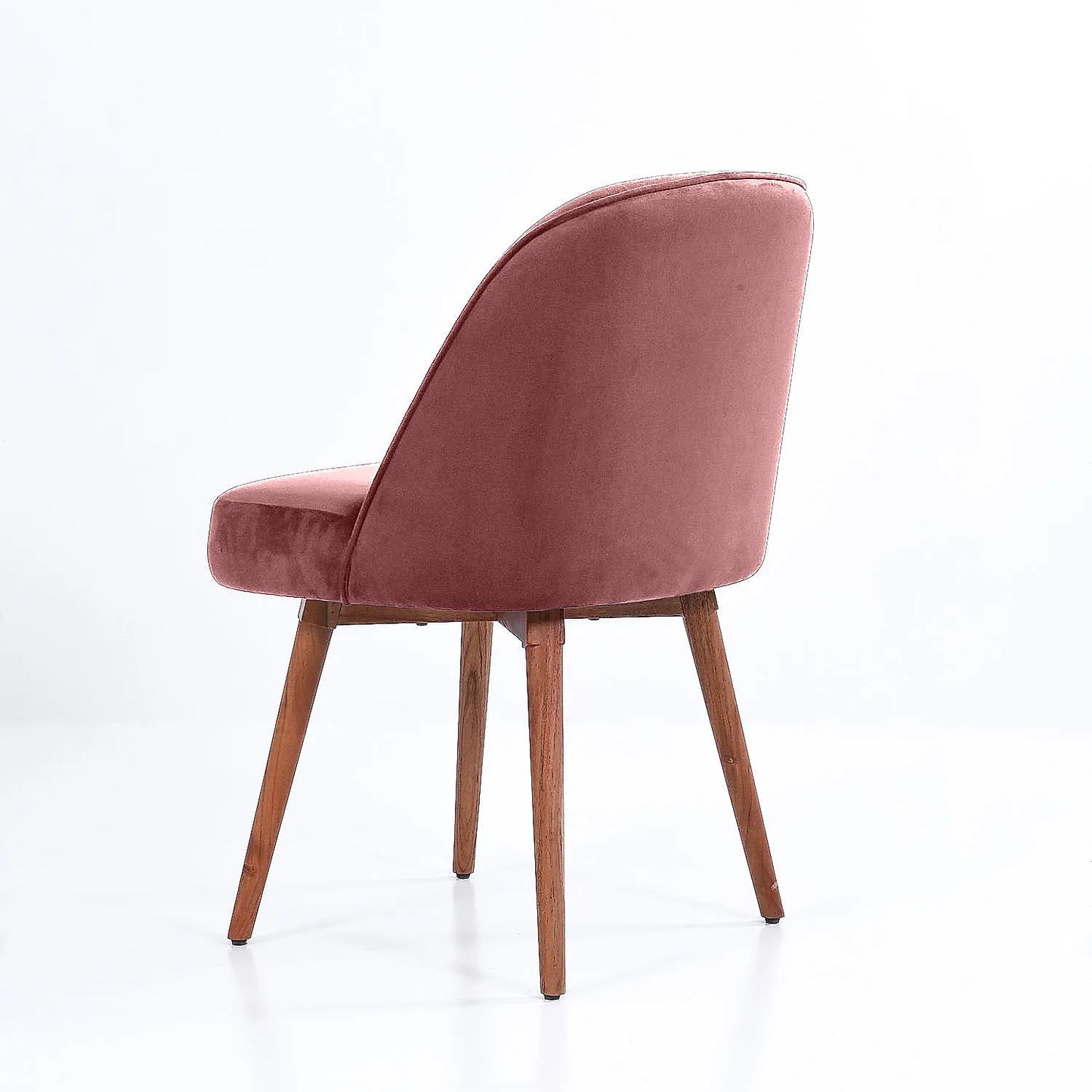Lugo Wooden Accent Chair ( Mauve Velvet Fabric, Natural Finish )